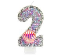 sirène 2e anniversaire bougies pour gâteau,Macaron numéro 2 bougie avec coquille rose,filles 2e anniversaire décorations,rose bougie perles gâteau toppers pour filles fête d'anniversaire décorations
