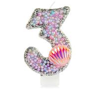 sirène 3e anniversaire bougies pour gâteau,Macaron numéro 3 bougie avec coquille rose,filles 3e anniversaire décorations,rose bougie perles gâteau toppers pour filles fête d'anniversaire décorations