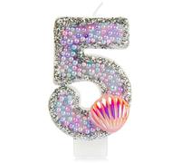 sirène 5e anniversaire bougies pour gâteau,Macaron numéro 5 bougie avec coquille rose,filles 5e anniversaire décorations,rose bougie perles gâteau toppers pour filles fête d'anniversaire décorations