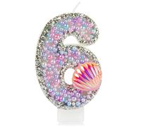 sirène 6e anniversaire bougies pour gâteau,Macaron numéro 6 bougie avec coquille rose,filles 6e anniversaire décorations,rose bougie perles gâteau toppers pour filles fête d'anniversaire décorations