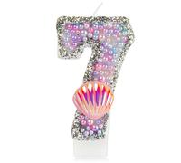 sirène 7e anniversaire bougies pour gâteau,Macaron numéro 7 bougie avec coquille rose,filles 7e anniversaire décorations,rose bougie perles gâteau toppers pour filles fête d'anniversaire décorations