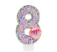 sirène 8e anniversaire bougies pour gâteau,Macaron numéro 8 bougie avec coquille rose,filles 8e anniversaire décorations,rose bougie perles gâteau toppers pour filles fête d'anniversaire décorations
