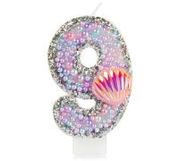 sirène 9e anniversaire bougies pour gâteau,Macaron numéro 9 bougie avec coquille rose,filles 9e anniversaire décorations,rose bougie perles gâteau toppers pour filles fête d'anniversaire décorations