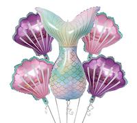Sirène Batterie de 5 Pièces Thème Mer Fête d'Anniversaire - Ensemble Feuille Coquillage Ballons Hélium avec Queue de Sirène et Poisson