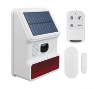 Sirène d'alarme solaire sans fil avec lumière stroboscopique LED 433 MHz - Sécurité à décibels bruyants - Pour la maison, le garage, le jardin - Installation sans outils - Sans câblage (A)