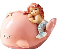 Sirène Et Baleine Bleue pour Les Enfants, Décor De Statue Mignonne, Boîte D’économie De Pièce De Monnaie en Résine, Cadeau D’Ornement pour Les Filles, Salon, Chambre, Pink, 16×11.5×12cm