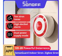 Sirène intérieure SONOFF SNZB-09P Zigbee SenseGuard, alarme sonore puissante de 105 dB et alertes lumineuses rouges, alimentation double USB et batterie de secours
