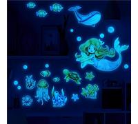 Sirène Lumineuse Plafond Stickers Muraux - Étoile Marine Baleines Fluorescente Autocollants Lumineux pour Chambres d'enfants - Décoration Chambre Enfant et Fille Bleu
