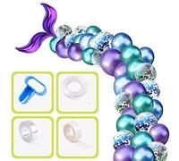 Sirène Métallique kit Ballon Guirlande Bannière, Ballons Bleu + Ballons Violet + Ballons Vert + Ballons Transparents et Confettis pour Anniversaire Mariage sous la mer Fond fête décoration Fournitures
