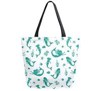 Sirène poisson étoile de mer réutilisable épicerie sac toile fourre-tout grand pliable lavable sac à main épaule pour les femmes