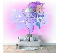 Sirène Simple En Dessin Animé Violet Créative Papier Peint 3D Installation Facile Intissé Tapisserie Bureau Salon Canapé Chambre Décoration Murale-150cm×105cm