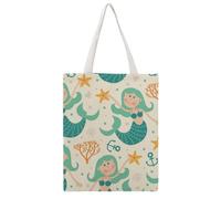 Sirène Verte Tote Bag En Toile Femme Sac À Main Grand Sac À Bandoulière Pour Voyage Shopping 38×46cm