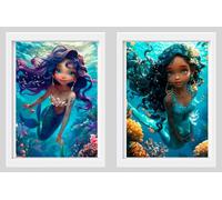 Sirènes. Lot de posters DIN A4 - Images: Sirènes, Affiche décorative pour chambre d'enfant. Idée cadeau, chambre fille, Ado. Impression de qualité supérieure brillant. (Sans cadre) (2, Sirènes x2-6)