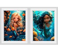 Sirènes. Lot de posters DIN A4 - Images: Sirènes, Affiche décorative pour chambre d'enfant. Idée cadeau, chambre fille, Ado. Impression de qualité supérieure brillant. (Sans cadre) (2, Sirènes x2-3)
