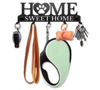 SirHoldeer Home Sweet Home Support mural pour laisse de chien - Support décoratif à 5 crochets pour les amoureux des animaux - Acier inoxydable facile à monter Noir 275 x 90 mm