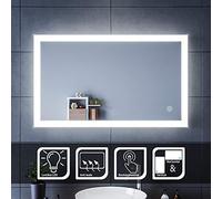 SIRHONA 100x60cm Miroir de Salle de Bains avec éclairage LED Miroir Cosmétiques Mural Lumière Illumination avec Commande par Effleurement/Anti-buée