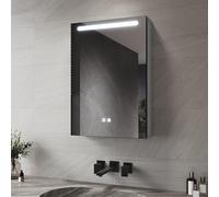 SIRHONA Armoire de Toilette Miroir, Support de Rangement Beauté, 48.5x70x13cm, Armoire Murale Salle de Bain avec 3 Couleur Lumière, Dimmable, Douille, Meuble de Rangement Gris marocain