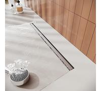 SIRHONA Caniveau de Douche 360° avec Drain Siphon et Filtre, Caniveau de Douche Italienne Acier inoxydable, Extra Plat, 50cm