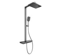 SIRHONA Colonne de Douche Gris Pistolet, 38°C Colonne de Douche Thermostatique, Commande Piano, Douchette à Main, jet et Robinet Cascade, Affichage Digital Led, Colonne Douche Salle de Bain