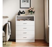SIRHONA Commode Verticale LED - 4 Tiroirs - Blanche Brillante - W 60 x D 40 x H 83 cm
