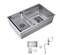 SIRHONA Evier Cuisine en Acier Inoxydable 70x44cm, avec Panier égouttoir, Passoire carrée, Lavabo Cuisine pour Meubles, avec Dernier Siphon et Trop-plein, Nano argent