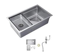 SIRHONA Evier Cuisine en Acier Inoxydable 70x48cm, avec Panier égouttoir, Passoire triangle, Lavabo Cuisine pour Meubles, avec Dernier Siphon et Trop-plein, Argent