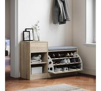 SIRHONA Meuble Chaussure, Banc Chaussures entrée avec Coussin Confortable, avec Abattant et Tiroir, 94,5x30x57cm