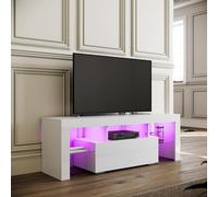 SIRHONA Meuble TV LED Blanc, Banc TV 130x35x45cm, Éclairage LED RGB avec Couleur réglable, Capacité de Charge 30 kg, Convient pour Salon ou Chambre