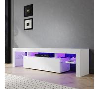 SIRHONA Meuble TV LED Blanc, Banc TV 180x35x45cm, Éclairage LED RGB avec Couleur réglable, Capacité de Charge 30 kg, Convient pour Salon ou Chambre