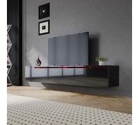 SIRHONA Meuble TV LED, Meuble TV Noir 180cm Laqué éclairage LED avec 16 Couleurs Ajustables, Plateau TV Haute Brillance, sur Pied ou Suspendu, pour Le Salon ou La Chambre à Coucher