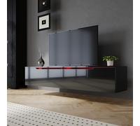 SIRHONA Meuble TV LED, Meuble TV Noir Laqué éclairage LED avec 16 Couleurs Ajustables, Plateau TV Haute Brillance, sur Pied ou Suspendu, pour Le Salon ou La Chambre à Coucher, 160x35x30cm