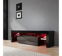 SIRHONA Meuble TV LED Noir, Banc TV 160x35x45cm, Éclairage LED RGB avec Couleur réglable, Capacité de Charge 40 kg, Convient pour Salon ou Chambre