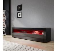 SIRHONA Meuble TV Noir, Meuble Tele avec LED, Éclairage LED RGB avec Couleur réglable, 2 Placards avec Portes, 160x40x45cm, Convient pour Salon ou Chambre