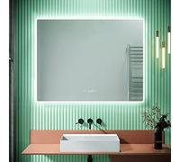 SIRHONA Miroir de Salle de Bain avec Éclairage LED Couleurs modifiables et luminosité réglable Miroirs de Salle de Bain Mural avec Affichage de L'heure et Température 90x70cm Miroirs LED