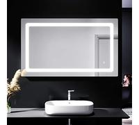 SIRHONA Miroir de Salle de Bains 100 x 60cm Miroirs cosmétiques muraux Anti-buée avec éclairage LED Miroir avec LED Illumination avec Prise Rasoir