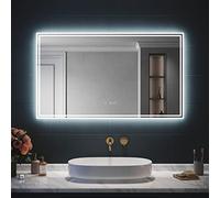 SIRHONA Miroir LED Salle de Bain Bluetooth 120x70cm Miroir Lumineux Salle de Bain avec Eclairage Intégré, Anti-buée, Affichage de L'heure et Température