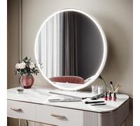 SIRHONA Miroir Maquillage Round 80cm Lumineux, LED 3 Couleurs, Dimmable avec Mémoire, Prise Intégrée - Miroir Coiffeuse Circulaire Installation Murale/sur Table