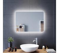 SIRHONA Miroir Salle Bain LED 70x50cm, Miroir de Salle de Bains avec Éclairage LED, Miroir Cosmétiques, 3 Couleurs Lumineuses, Dimmable, Anti-buée, Mémoire, Horizontal/Vertica