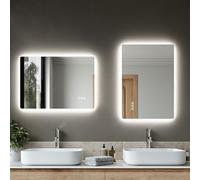SIRHONA Miroir Salle de Bain avec Éclairage LED 80x60 cm, Bluetooth, Dimmable, 3 Couleurs Légères（Bleue, Violette, Blanche）, Anti-buée, Mémoire, IP44, Douille, Miroir Mural Salle de Bain