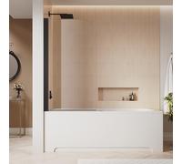 SIRHONA paroi de baignoire 80x140cm, aluminium noir mat, paroi de douche orientable à 180°, montage à droite ou à gauche, pivot de levage, verre trempé 6mm