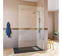 SIRHONA Porte de Douche Coulissante 100x200 cm, Verre Trempé 8mm Transparent, Isolation Thermique, Étanche, Barre en Acier Inoxydable, Montage Murale Réglable -15mm, Design Moderne pour Salle de Bain
