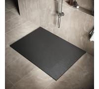 SIRHONA Receveur de Douche, 140 x 100 cm Bac à Douche Antidérapant, Rectangle Noir, Matériau en Résine SMC, avec siphon