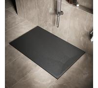 SIRHONA Receveur de Douche, 140 x 90 cm Bac à Douche Antidérapant, Rectangle Noir, Matériau en Résine SMC, avec siphon