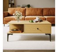SIRHONA Table basse , table de salon, table de salon 100 x 55 x 40 cm table basse en bois avec 2 tiroirs, couleur bois naturel
