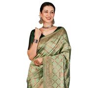 SIRIL Banarasi Sari en jacquard doux Kanjeevaram avec chemisier non cousu pour femme, Vert pista, taille unique