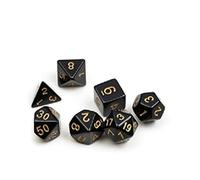 Sirius Dice Solid Black with Gold Numbers Polyhedral 7-Die Dice Set