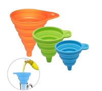 SIRLOMU 3 pièces Trémie Silicone Plissée Pliable Portative pour Transfert de Liquides en Cuisine (bleu+vert+orange) (Petit/Moyen/Grand)