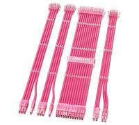 Sirlyr Kit d'extension de câble d'alimentation pour PC - 1 x 24 broches ATX / 1 x 8 (4+4) broches EPS / 2 x 8 (6+2) broches PCIe GPU - Connecteurs plaqués or de qualité supérieure - Rose - Kit de 4