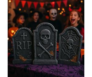 SIROCO Lot de 3 Pierres Tombales RIP en Polystyrène 35 cm Modèle Aléatoire Décoration Halloween