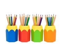 SIROCO Lot de 4 Pots à Crayons en Forme de Crayon 10 cm Plastique Coloré pour Bureau ou Chambre